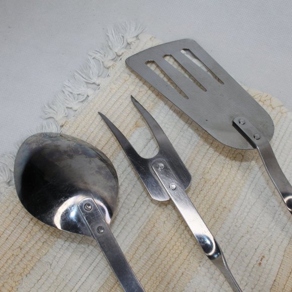 VTG STANHOME STAINLESS 3 PIECE BBQ TOOLS SET FORK SERVING SPOON SLOTTED SPATULA - Picture 8 of 14